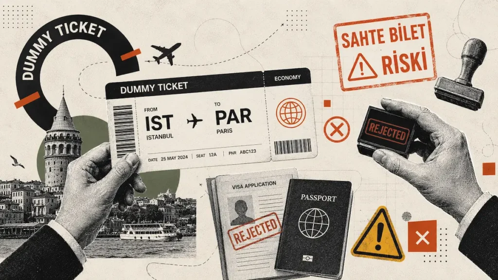 Schengen Vizesinde Dummy Ticket (Sahte Bilet) Tuzağı ve Kesin Çözüm 5 Schengen vizesi başvurusunda geçersiz dummy ticket (sahte bilet) ve Seyahat Market onaylı uçak rezervasyonu
