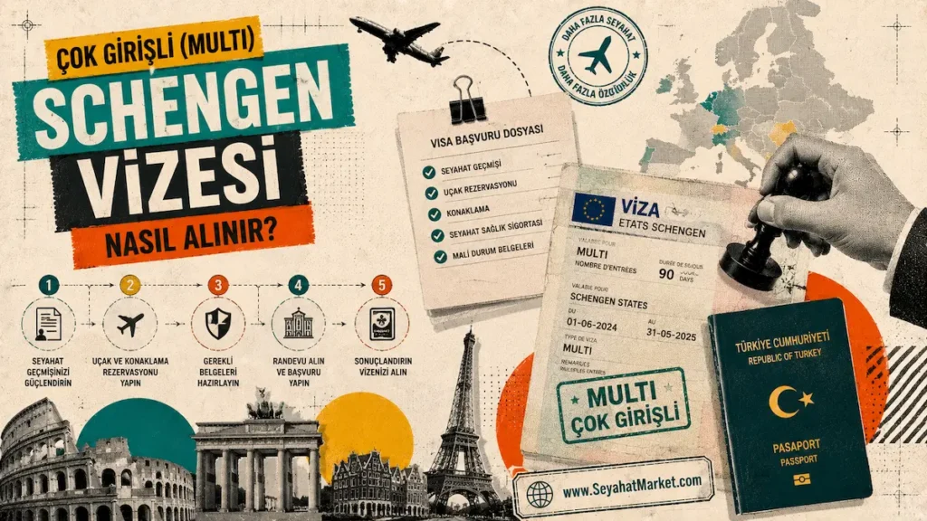 Çok girişli (Multi) Schengen vizesi etiketi ve pasaport ile uzun süreli seyahat güvencesi